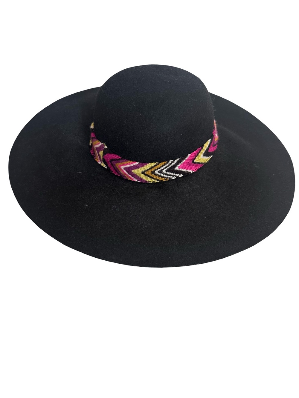 Missoni Target Black 100% Wool Wide-Brim Hat with Purple Chevron Band